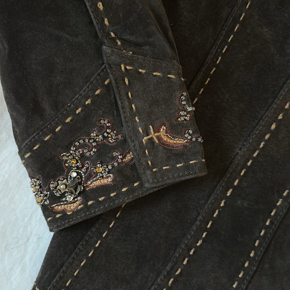 Coldwater Creek Leather Suede Blazer Jacket Large Dark Brown Embellished Western - Picture 3 of 11